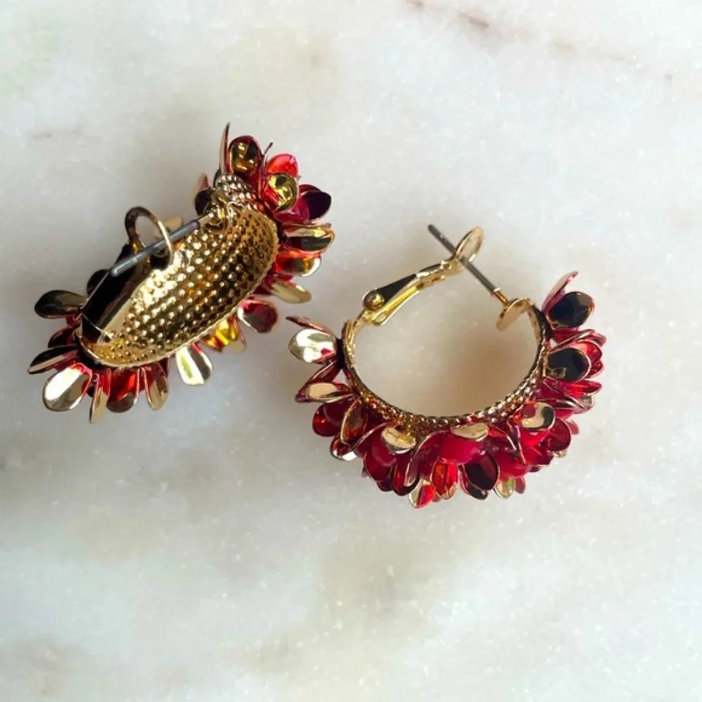 Lila Floral Hoops in Wine Red
